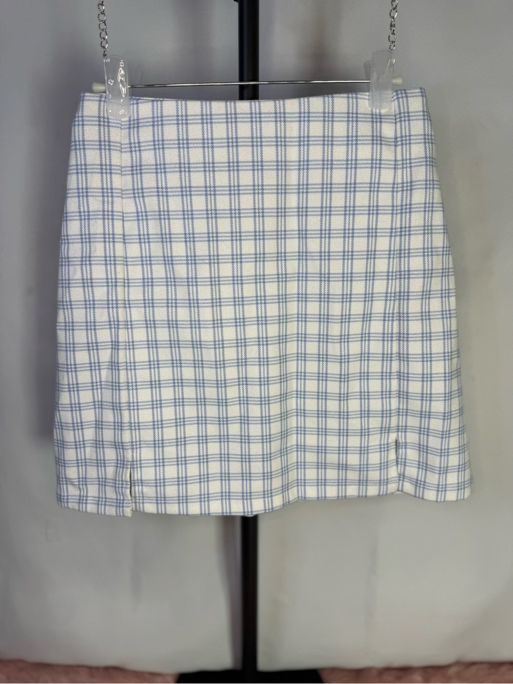 Brandy Melville - White and Light Blue Plaid Mini Skirt